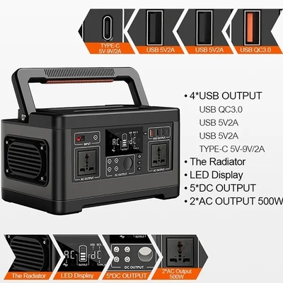 500W 대용량 휴대용 야외 발전소 배터리 520Wh