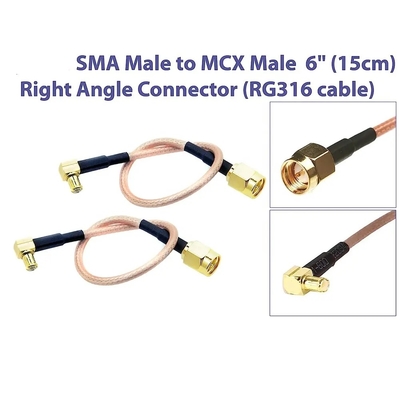 저손실 케이블 SMA-남자에서 MCX 남성 오른쪽 각 6 인치 15cm 커넥터 RF RG316 동축 안테나 피그테일